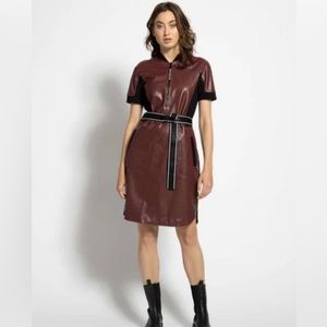 Marc Cain Sports Dress Faux Leather with Belt Burgundy Size N1 NWT